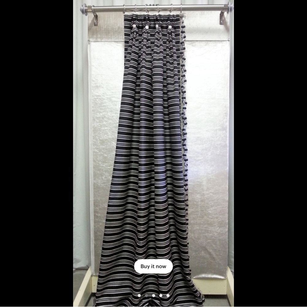 Curtain panel. Fancy tassel trim  @ leading edge. Buttons at each pleat. New